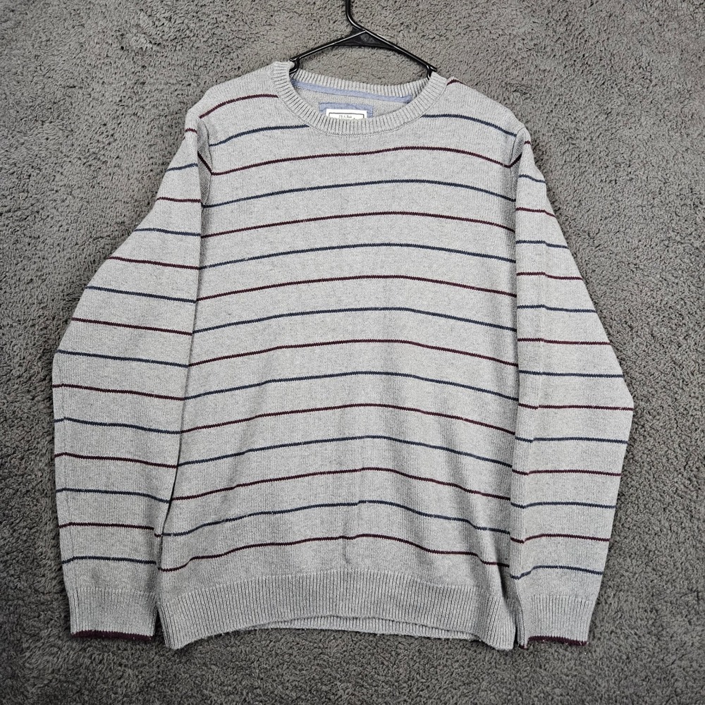 Jos A‎ Bank 1905 Mens Sweater Large Tailored Fit Striped Gray Cotton Wool